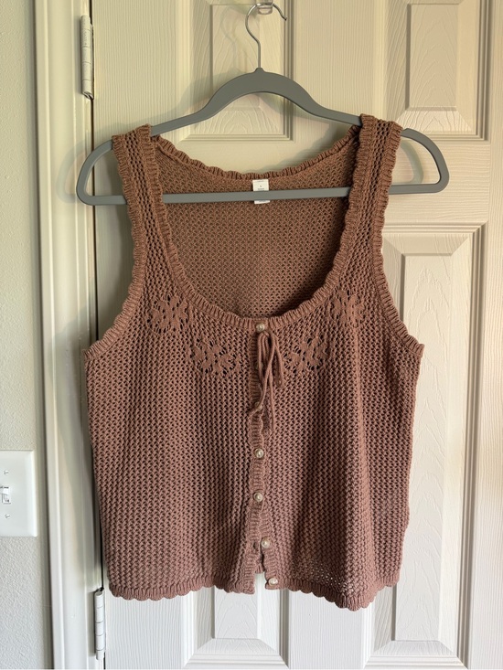Old Navy Tops - Old Navy Brown Crochet Button-Front Tank Top